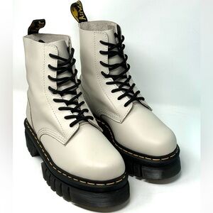Dr. Martens Audrick Nappa Leather Platforms Boots - Cobblestone Gray Nappa Lux 7